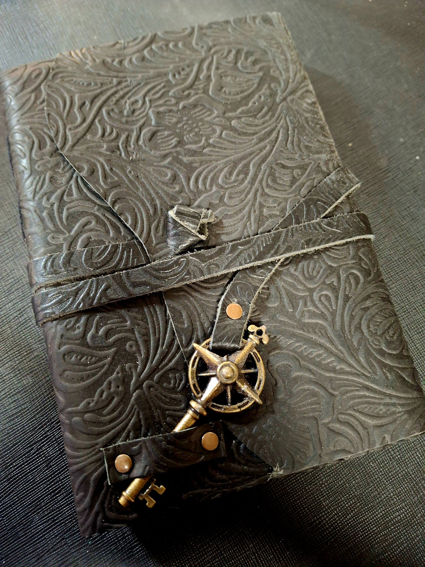 Black Soft Leather Floral Print Journal 5x7"