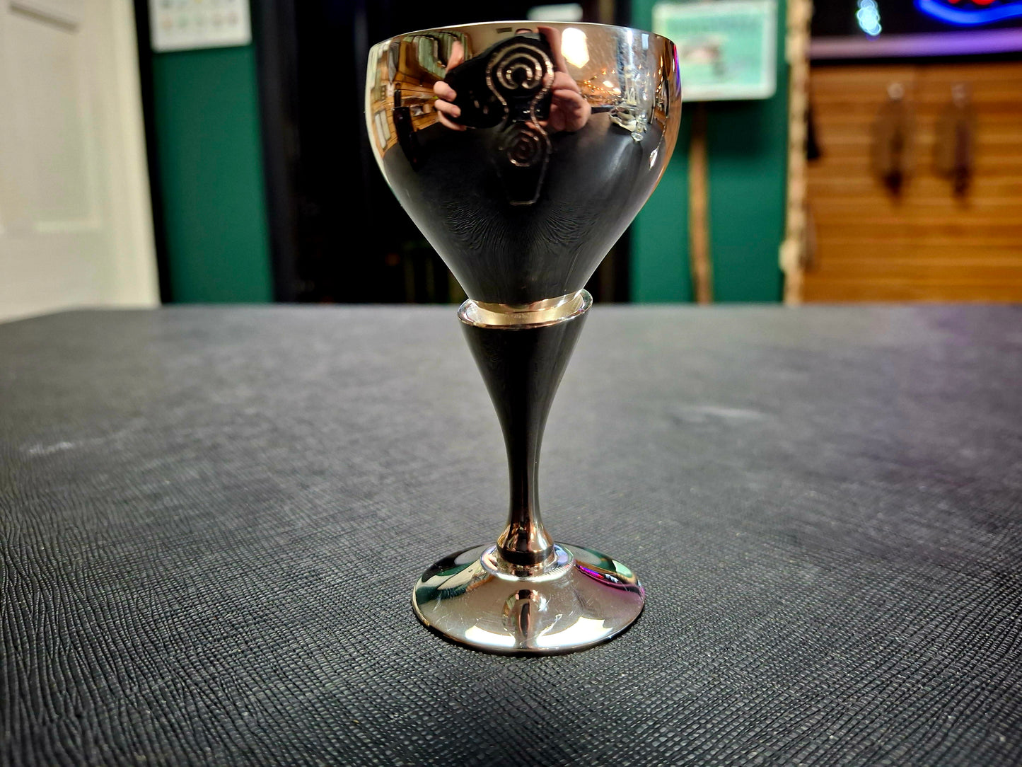 Goddess of Earth Carved Silver Plated Chalice 3 1/4''H