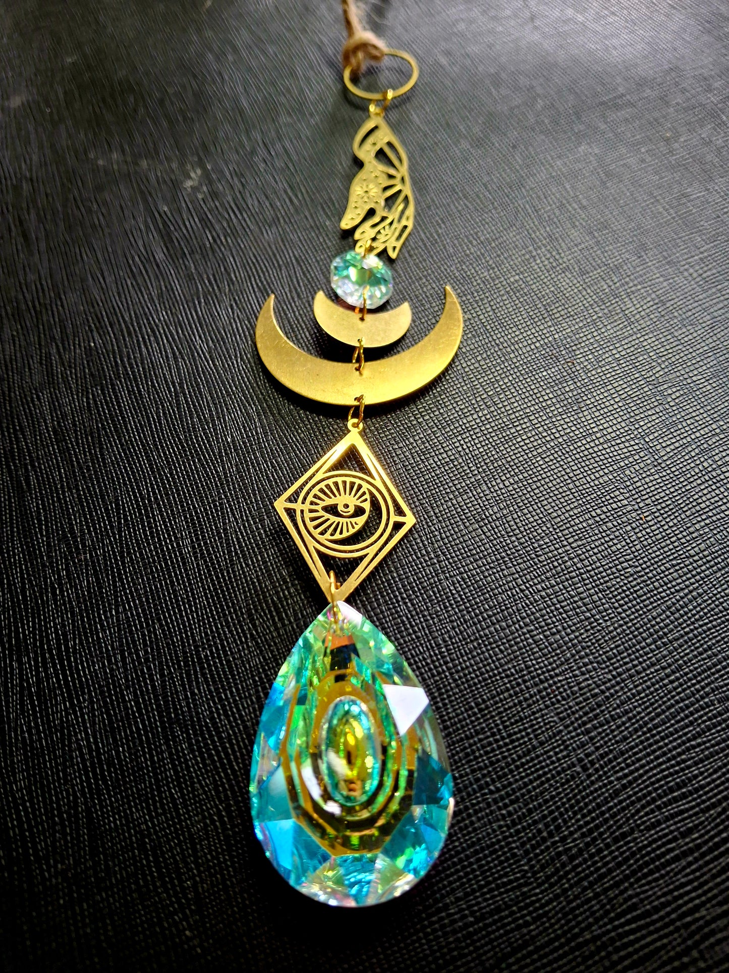 Rainbow Crystal Evil Eye Moon Suncatcher 18"L