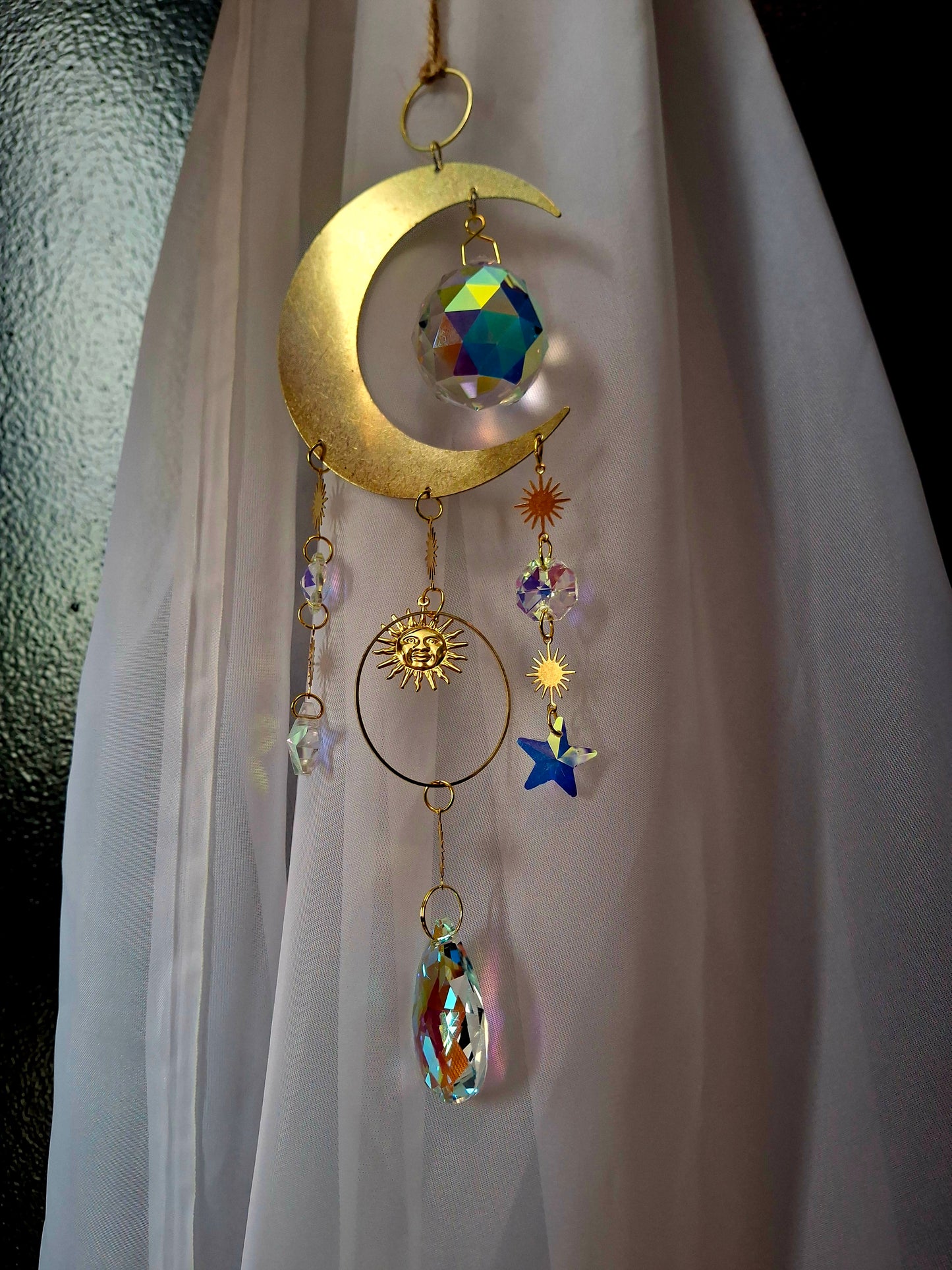 Moon Rainbow Crystal Suncatcher (12"-18"L)