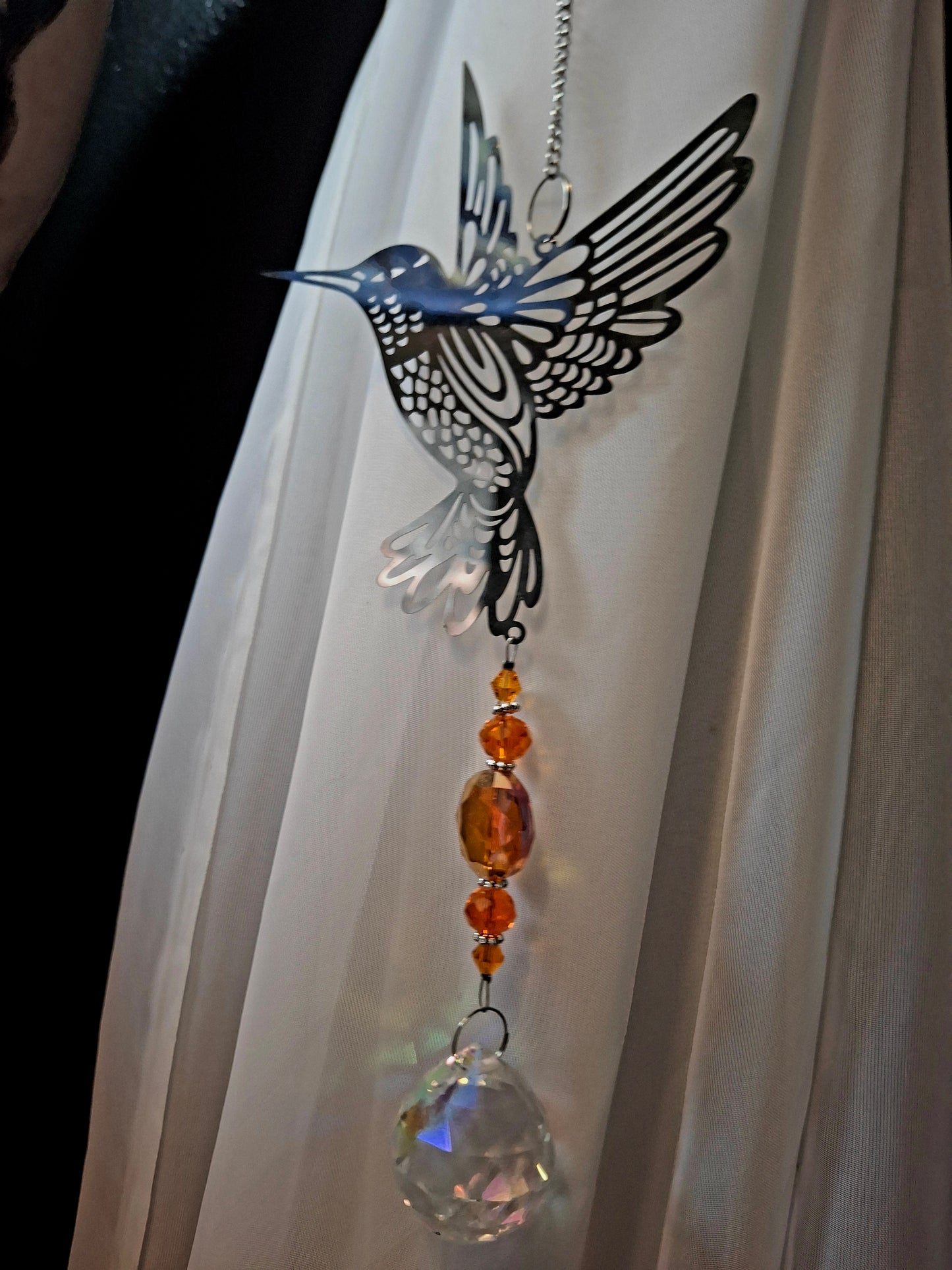 Silver Hummingbird Suncatcher w/Large Crystal Ball