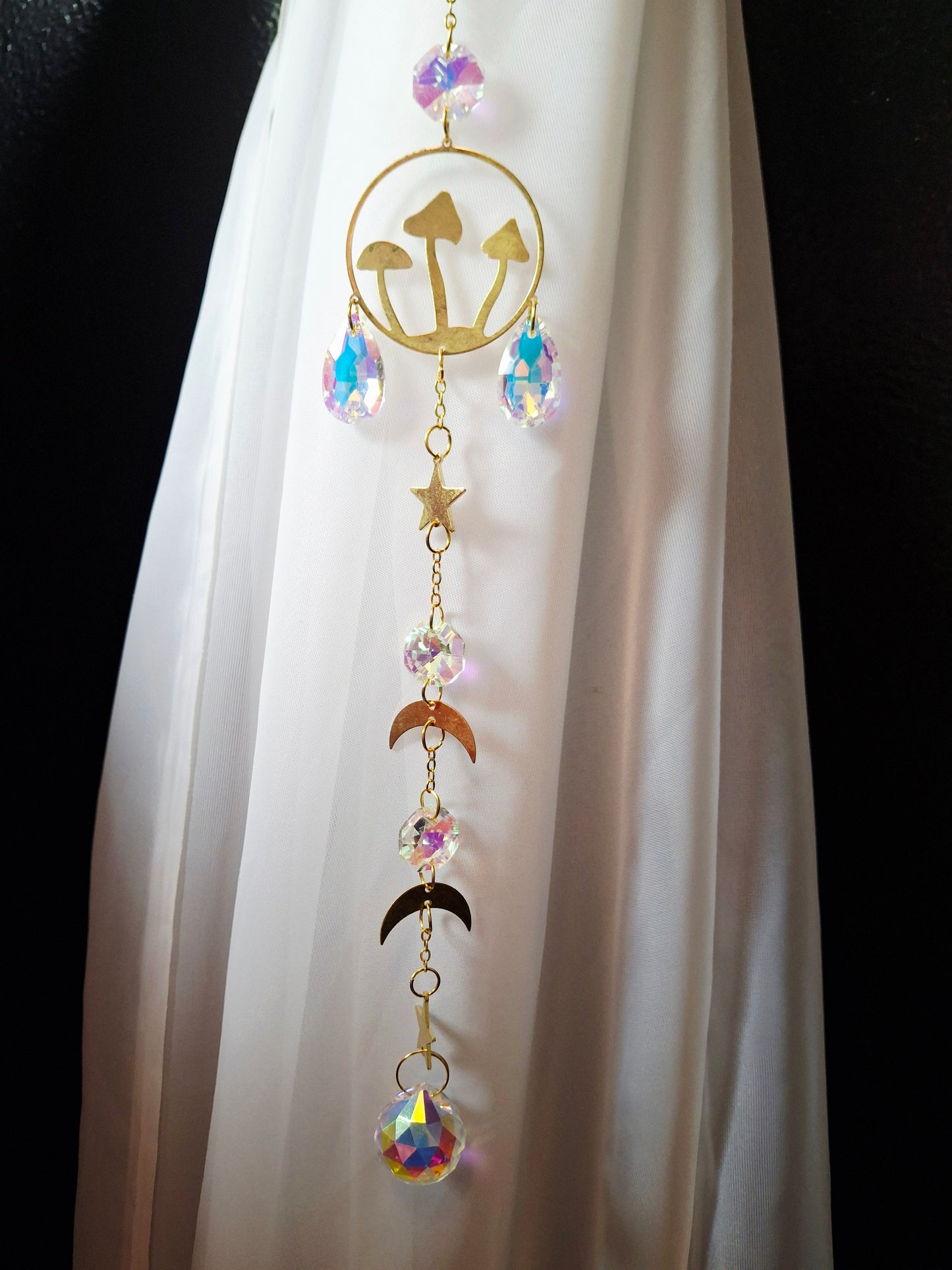 Rainbow Crystals Suncatcher with Mushroom Design, 16"L