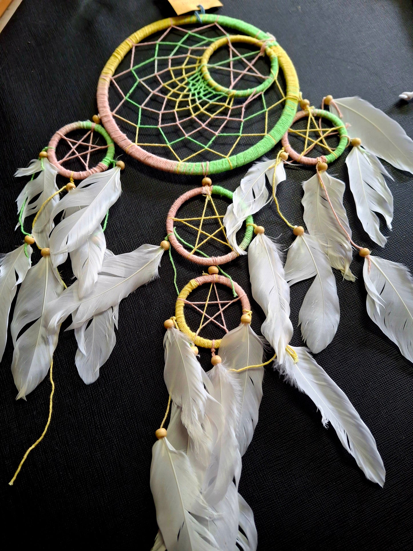 6" Diameter - Crescent Moon Pentagram Dream Catcher 19" L