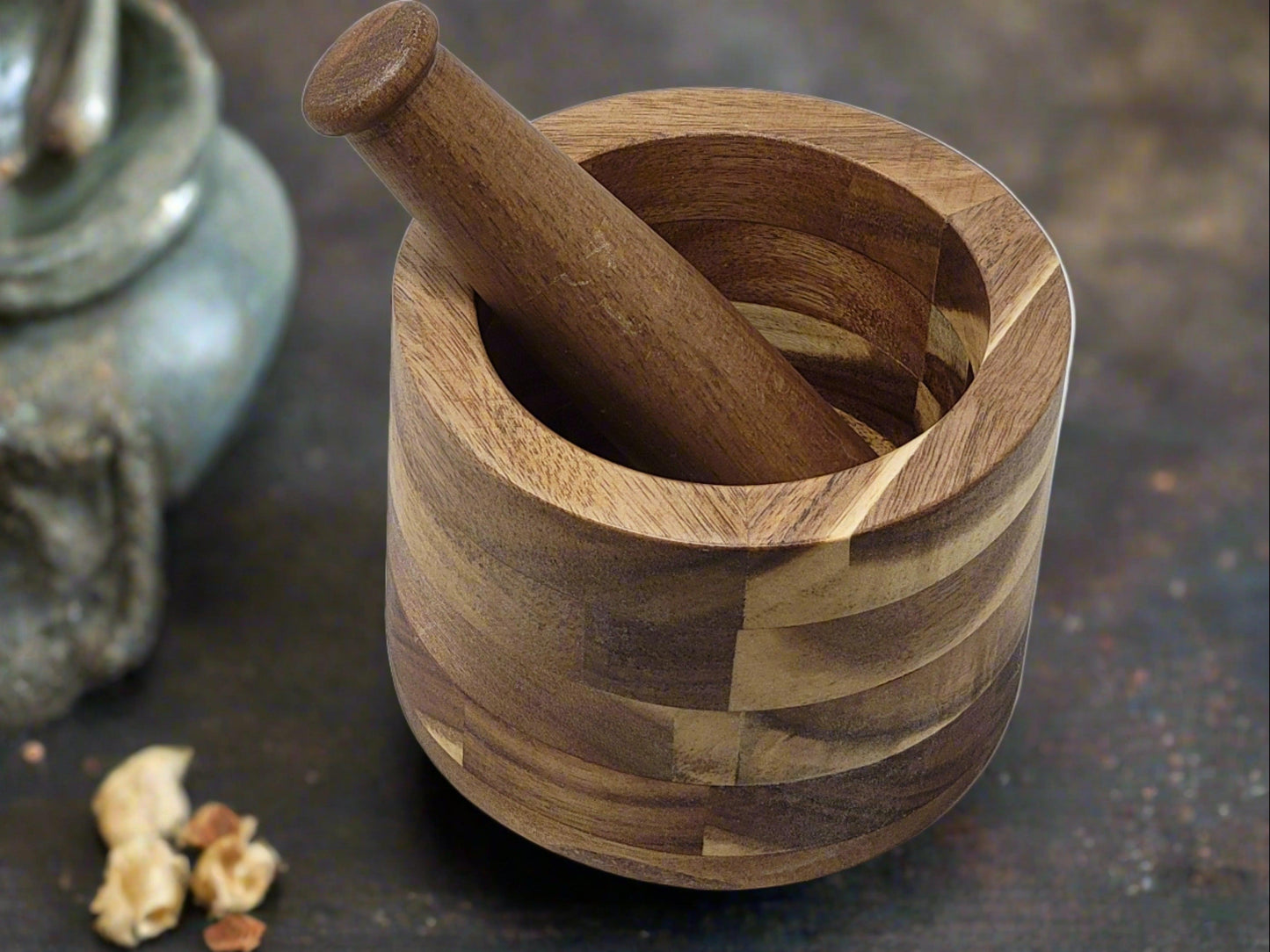 Acacia Wood Mortar & Pestle 4"H x 5"W