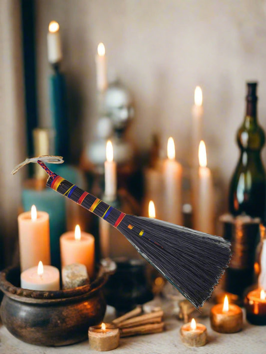 Altar Brooms Whisks Altar broom Handwisk Black with Rainbow twine