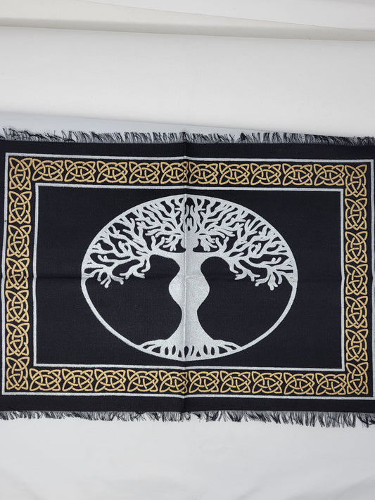 Altar Cloth Tree Goddess 13x19" Gold & Silver print on Black