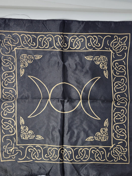Altar Cloth Triple Moon with Golden print on Black 21x21"