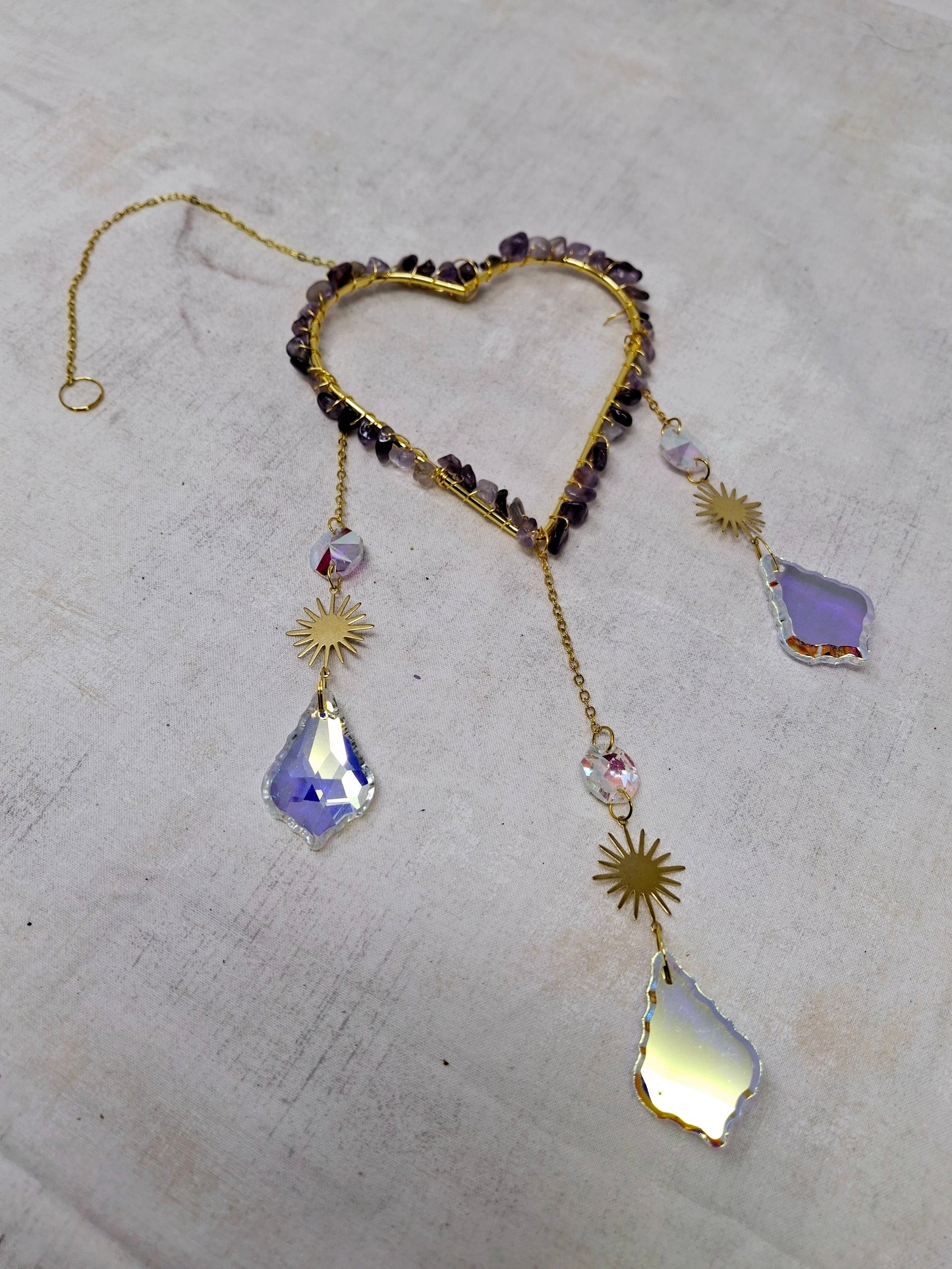 Amethyst Gemstone Heart Design Suncatcher - 17"L