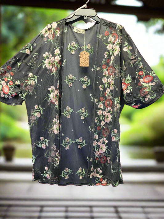 Black Blush Embroidery Kimono