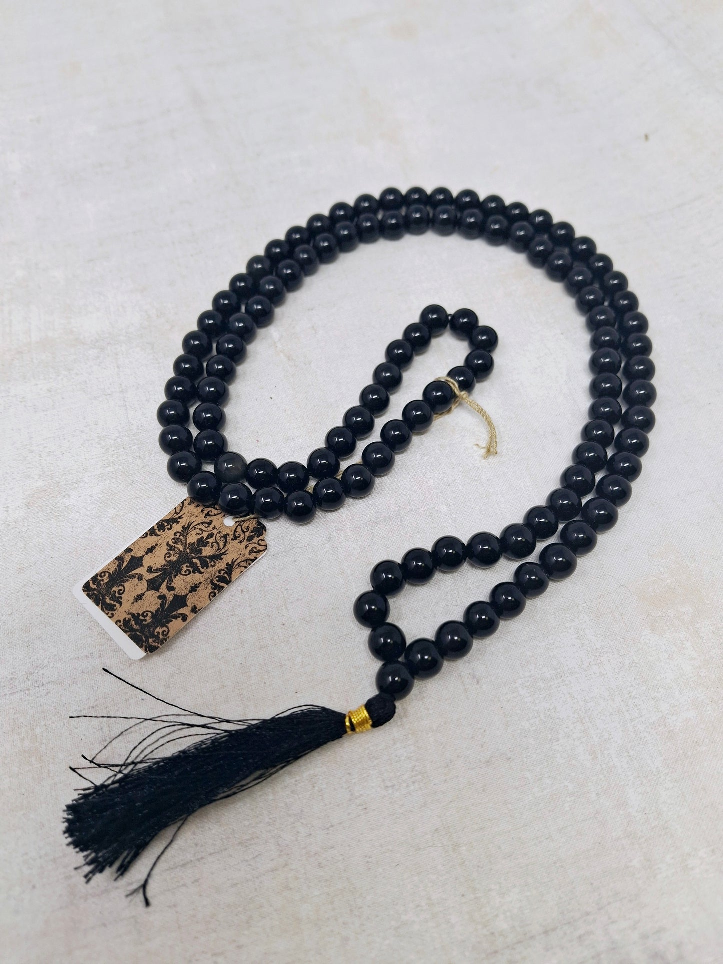 Black Obsidian Gemstone Necklace/Prayer Mala (108 beads)