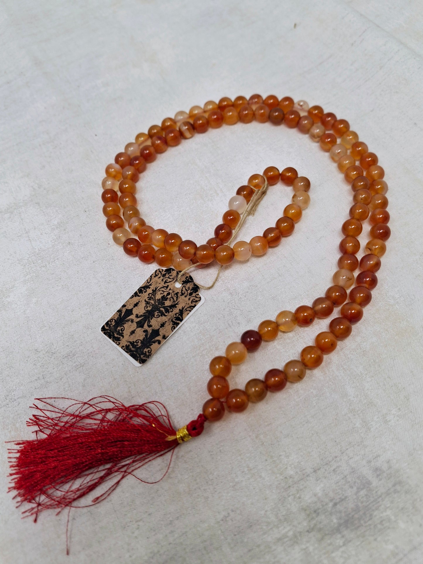 Carnelian Gemstone Necklace/Prayer Mala (108 beads)