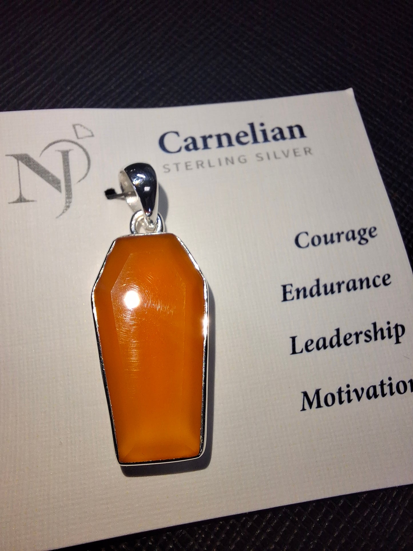 Carnelian Sterling Silver Coffin Pendant