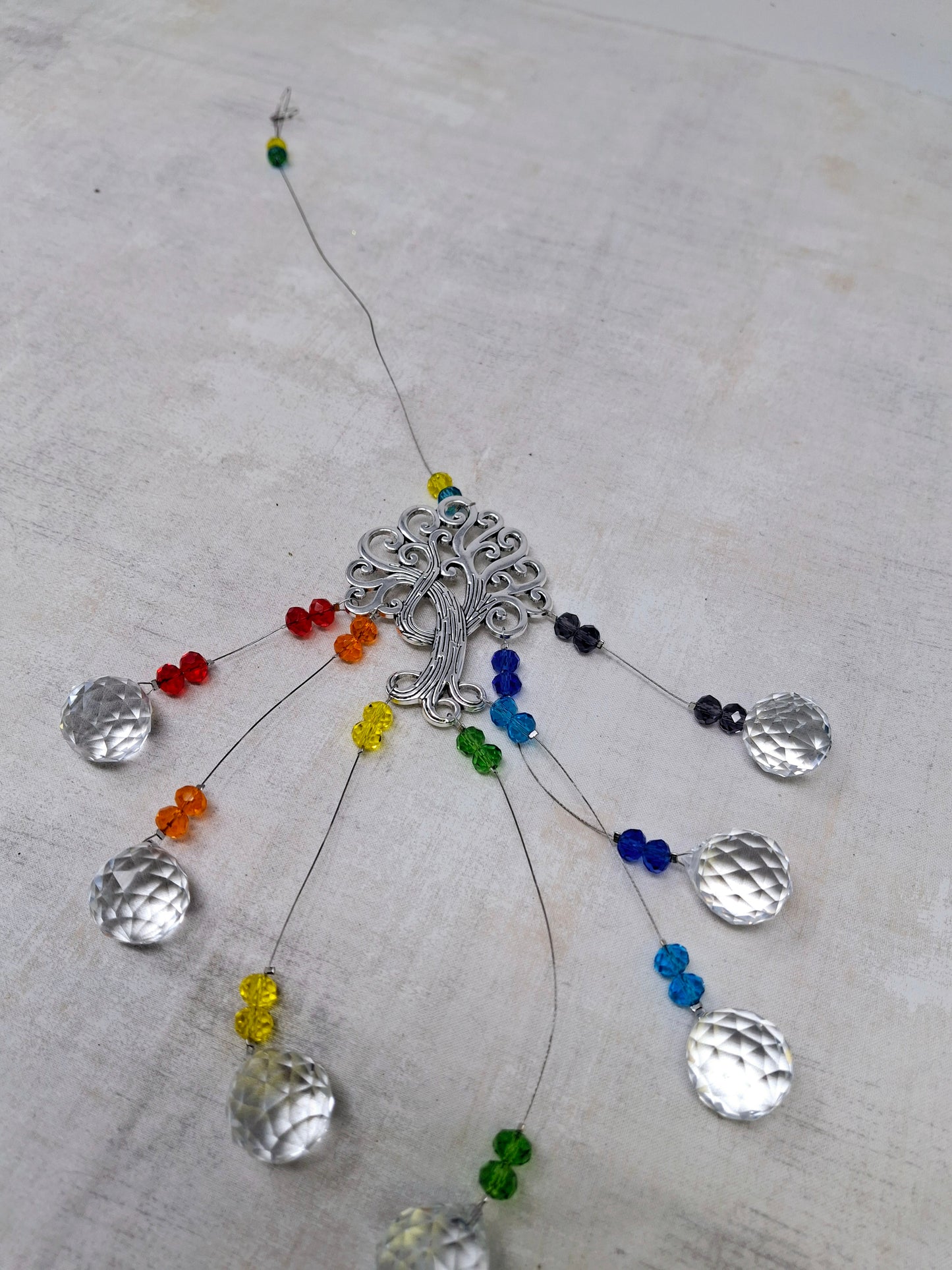 Colorful Crystal Beads Suncatcher with Tree of Life Design, 16"L