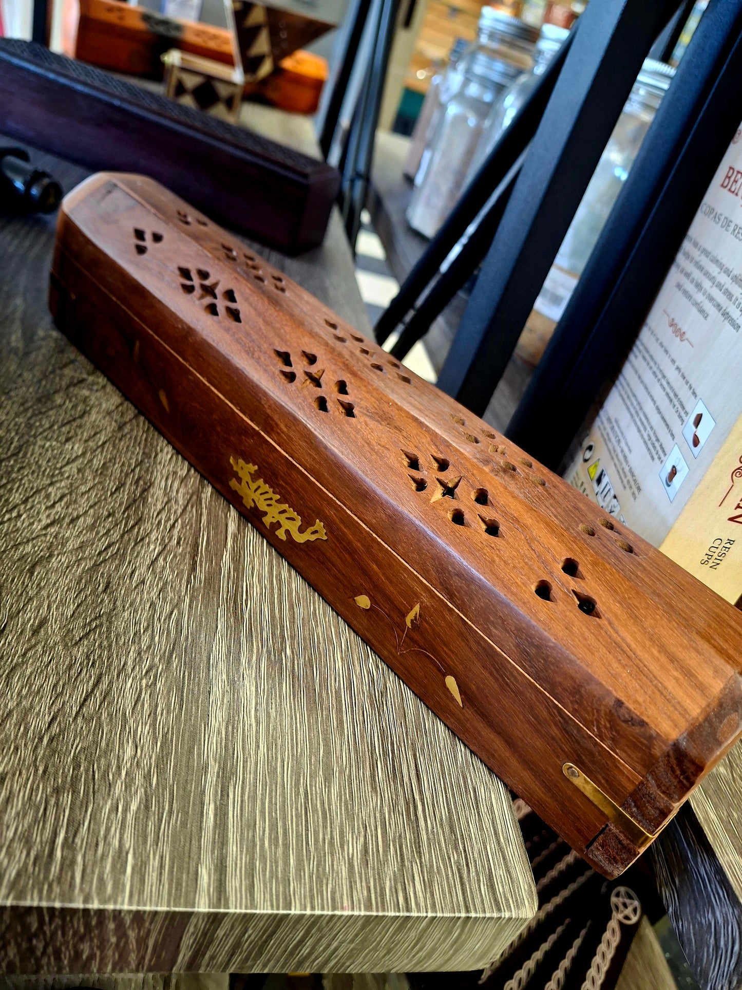 Dragon Inlaid Wood Box Burner 12"L