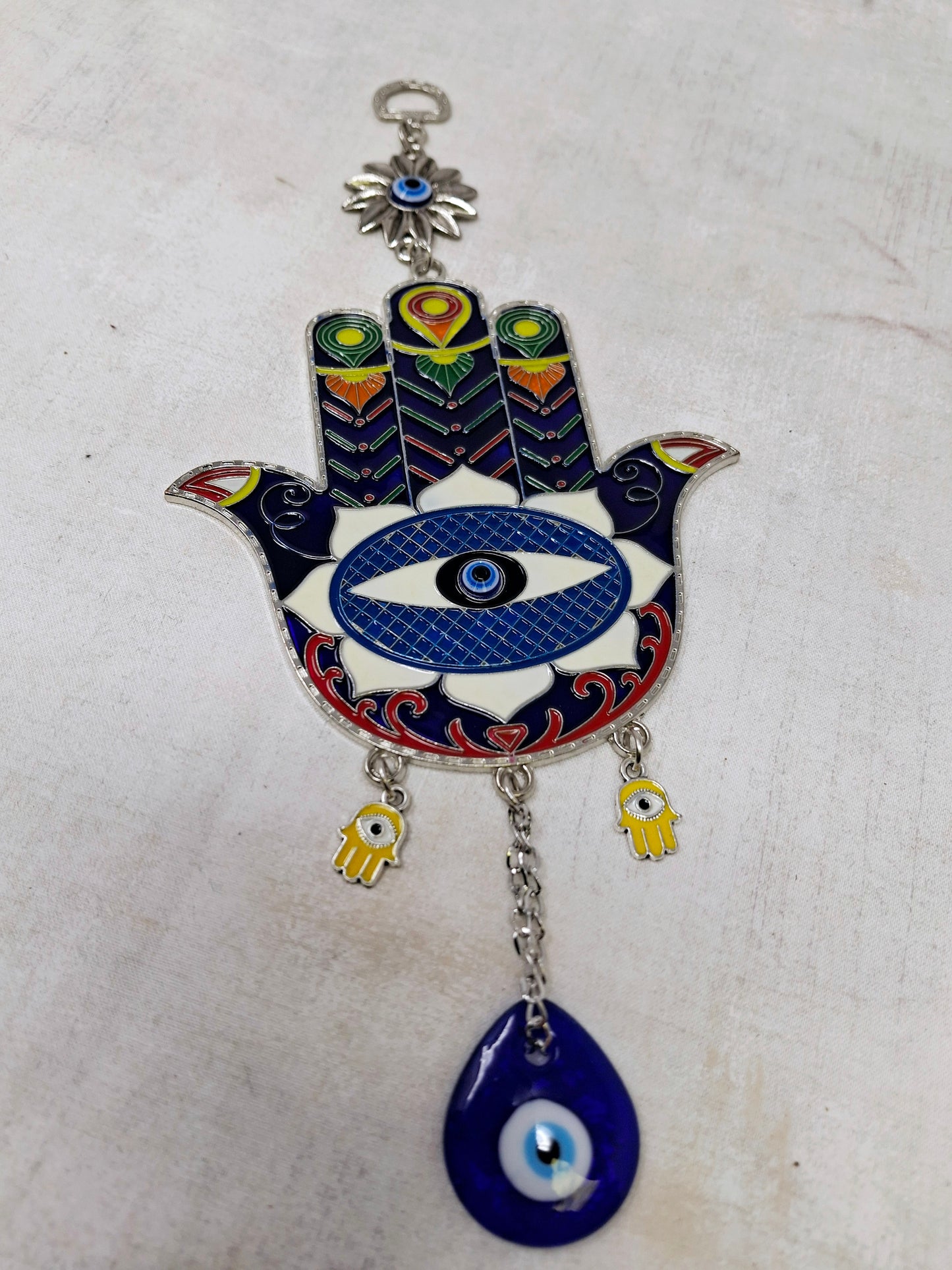 Evil Eye - Large Hamsa (Blue and Red) Evil Eye Ornament 10"