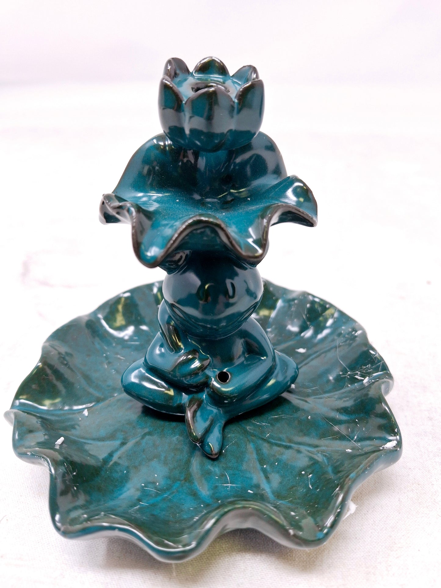 Frog & Lilly Pad Backflow Cone Incense Burner 4"W x 4"H