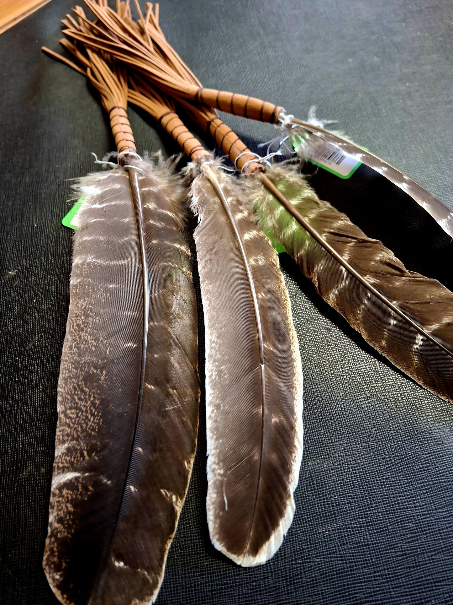 Leather Wrapped Smudging Turkey Feather 10" - 12"