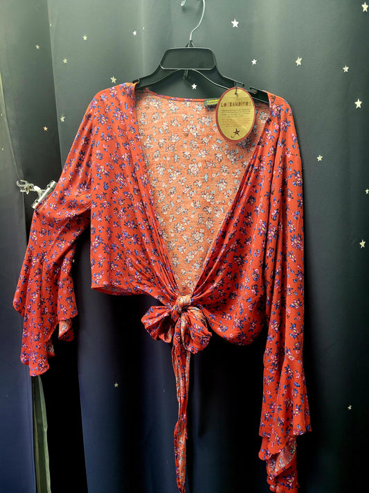 Oranj Flower Gypsy Style Bell Sleeve Crop Top Freesize