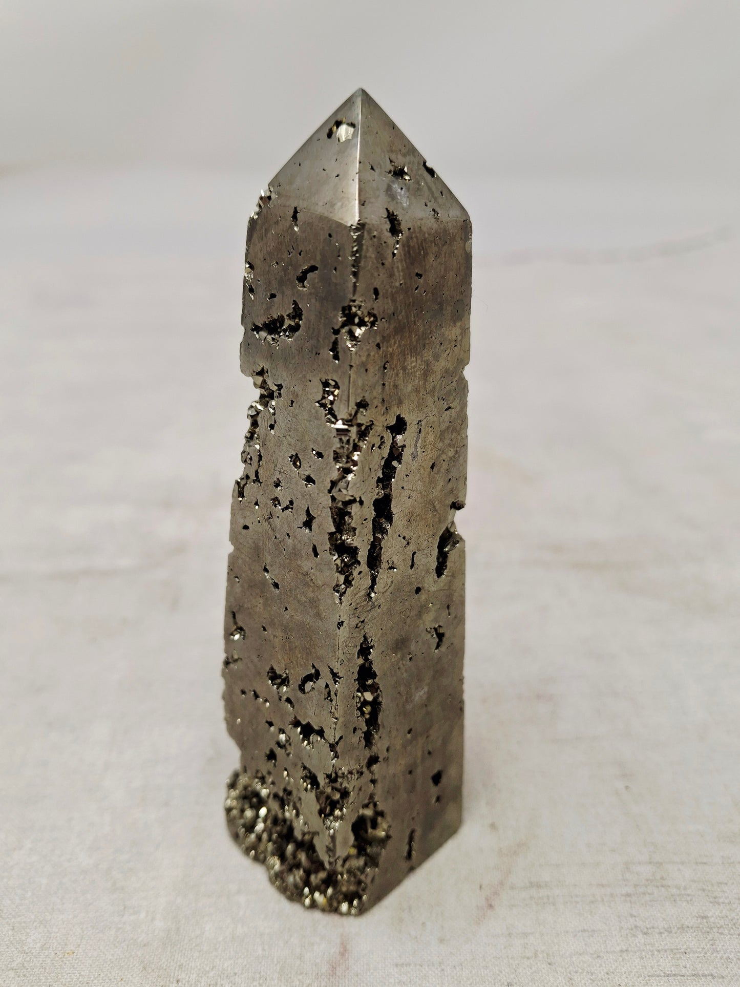 Polished Natural Pyrite Crystal Obelisk Tower 5"