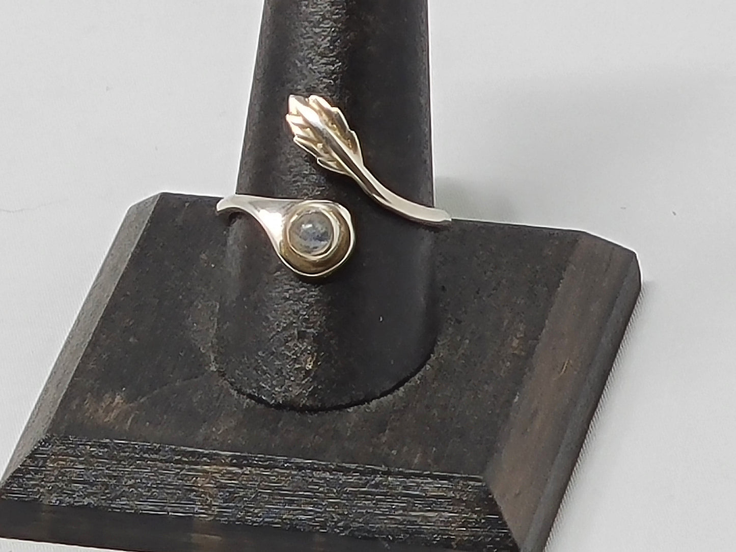 Rainbow Moonstone Round Cab Feather Adjustable Ring 9