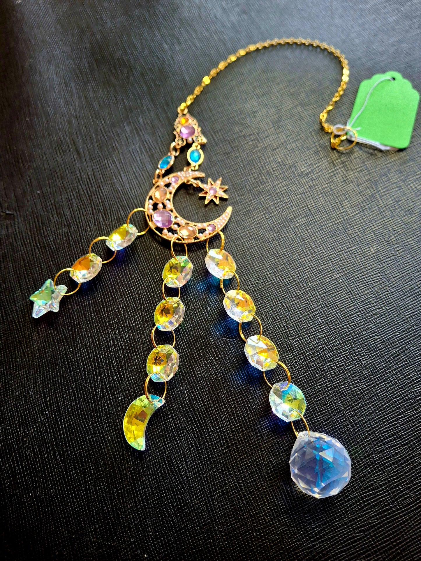 Sun Catcher -Jeweled Crescent Moon 16"