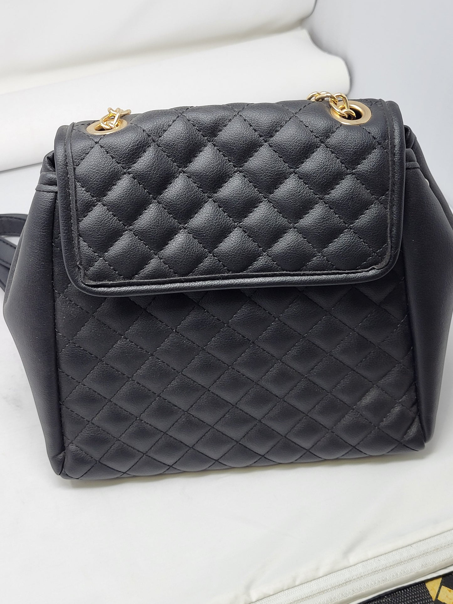 Vegan Convertible Hand bags Diamond Pattern Black Bag