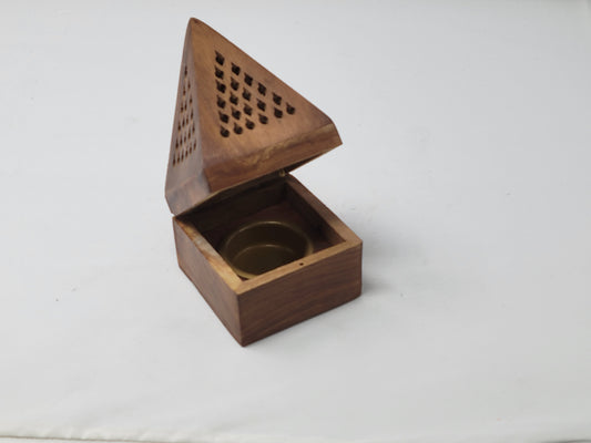 Wooden Temple Cone/Charcoal Burner 5"H