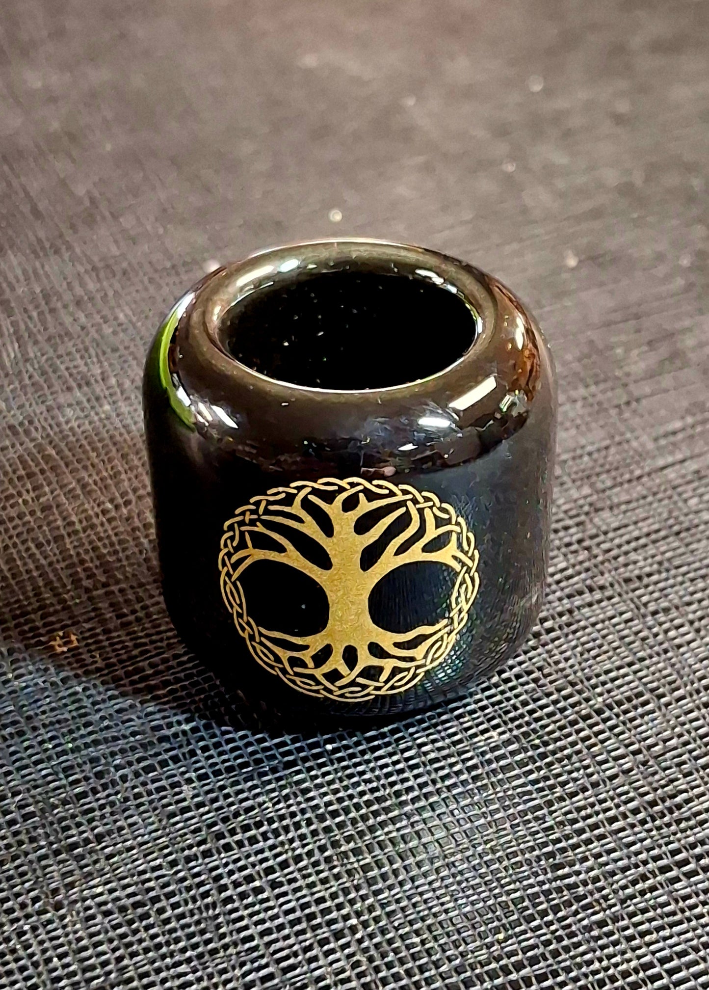 Black Ceramic Tree of Life Gold Print Chime Candle Holder