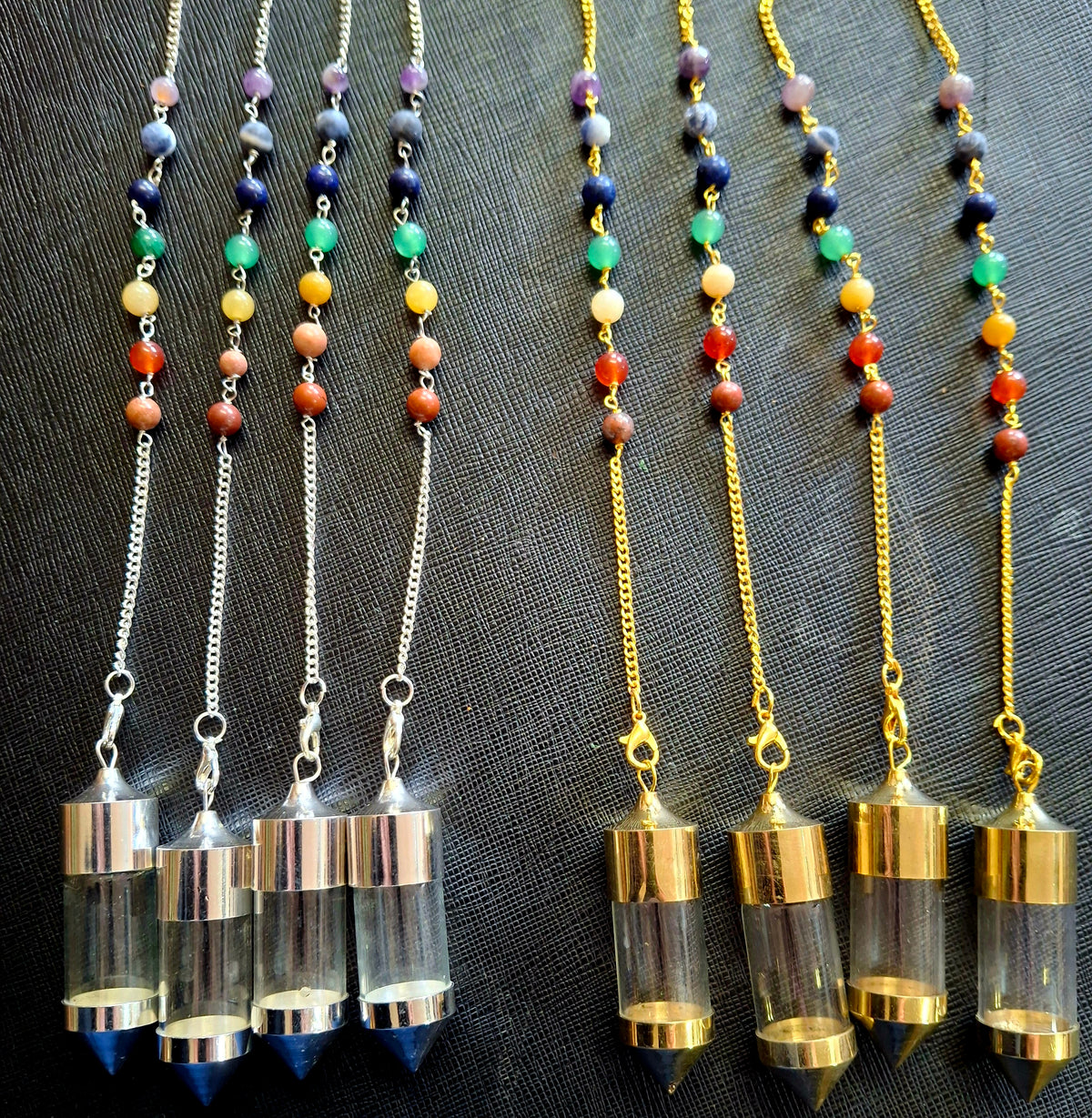 Glass Bottle Chamber Pendulum with Chakra Ball Chain