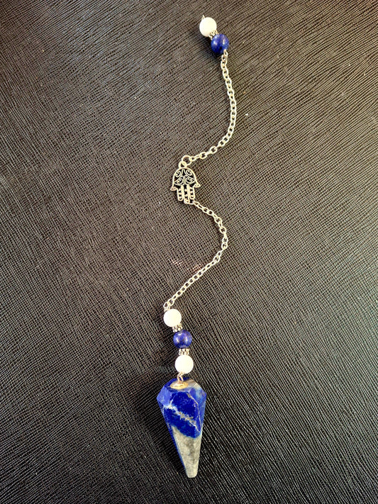 Hamsa Hand Charm w/Lapis Stone Pendulum