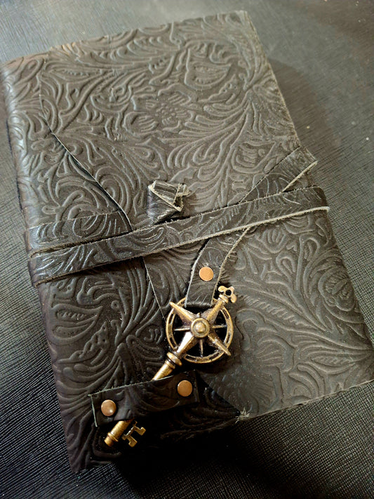 Black Soft Leather Floral Print Journal 5x7"