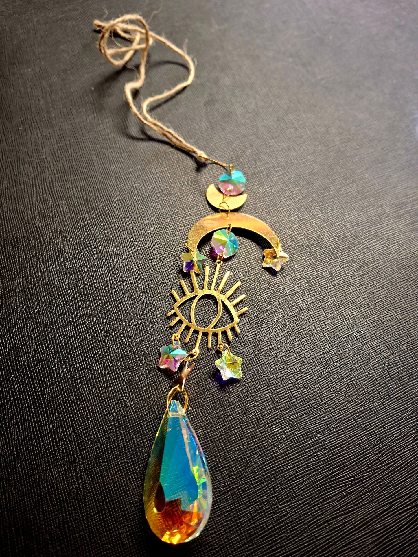 Rainbow Crystal Evil Eye Moon Star Suncatcher 18"L