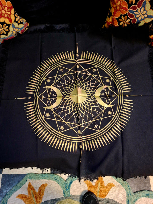 Sacred Altar Cloth Triple Moon Golden