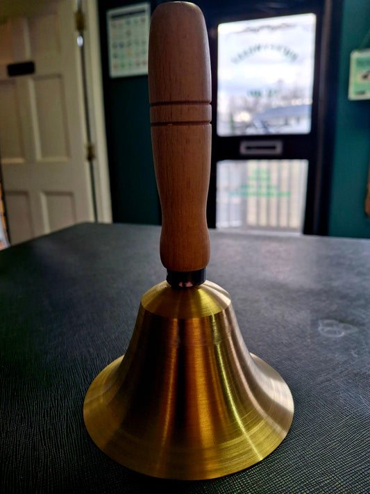 Medium Brass Handbell with Non-Polished Wooden Handle – 7.5" Height