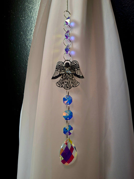Rainbow Crystal Suncatcher - Angel Design (17"L)