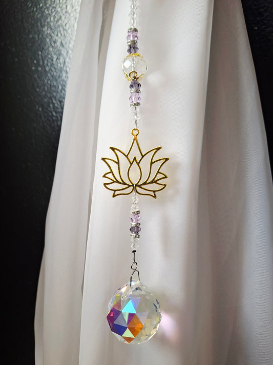 Crystal Bead Suncatcher with Lotus (11"L)