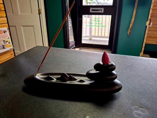 Ceramic Boat Shape Waterfall Backflow Incense Cone and Stick Burner (8.5" L)