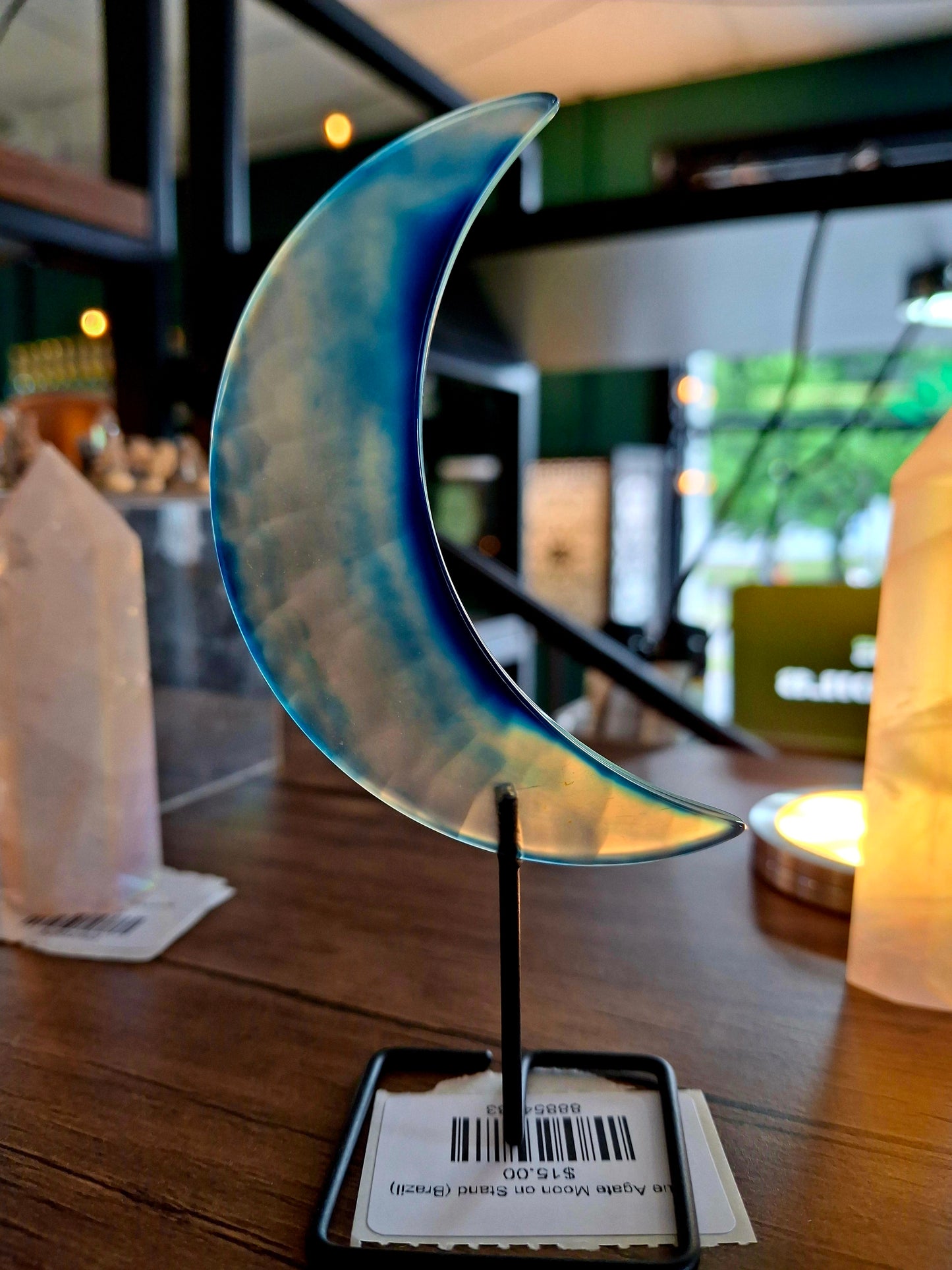 Blue Agate Moon on Stand (Brazil)
