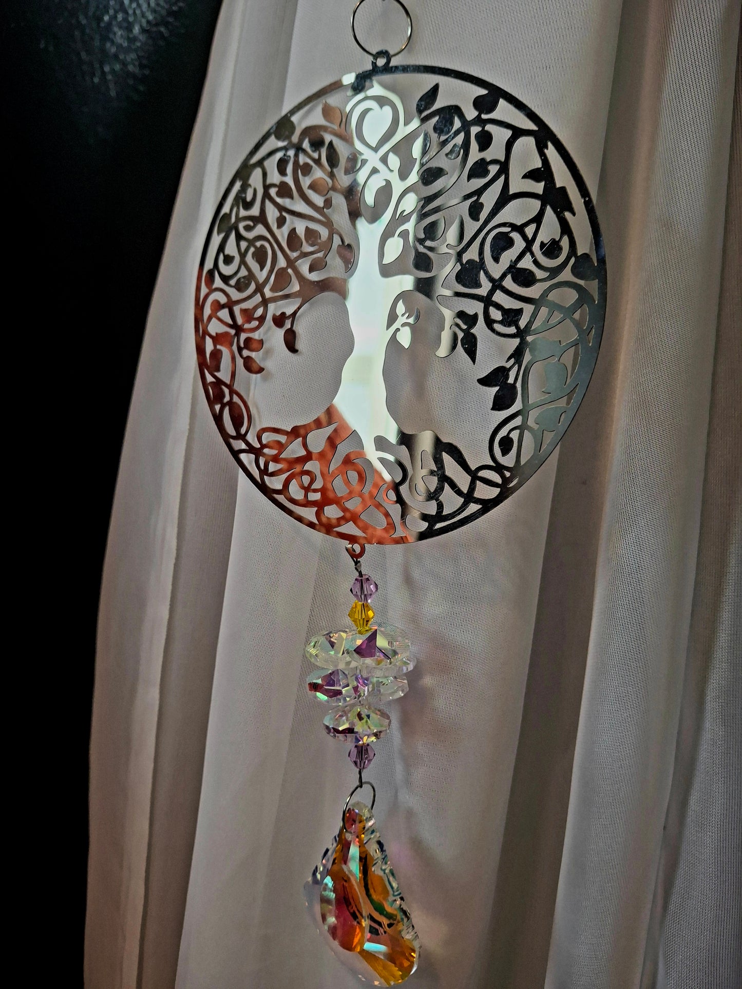 Silver Tree of Life Suncatcher w/Large Crystal Prism
