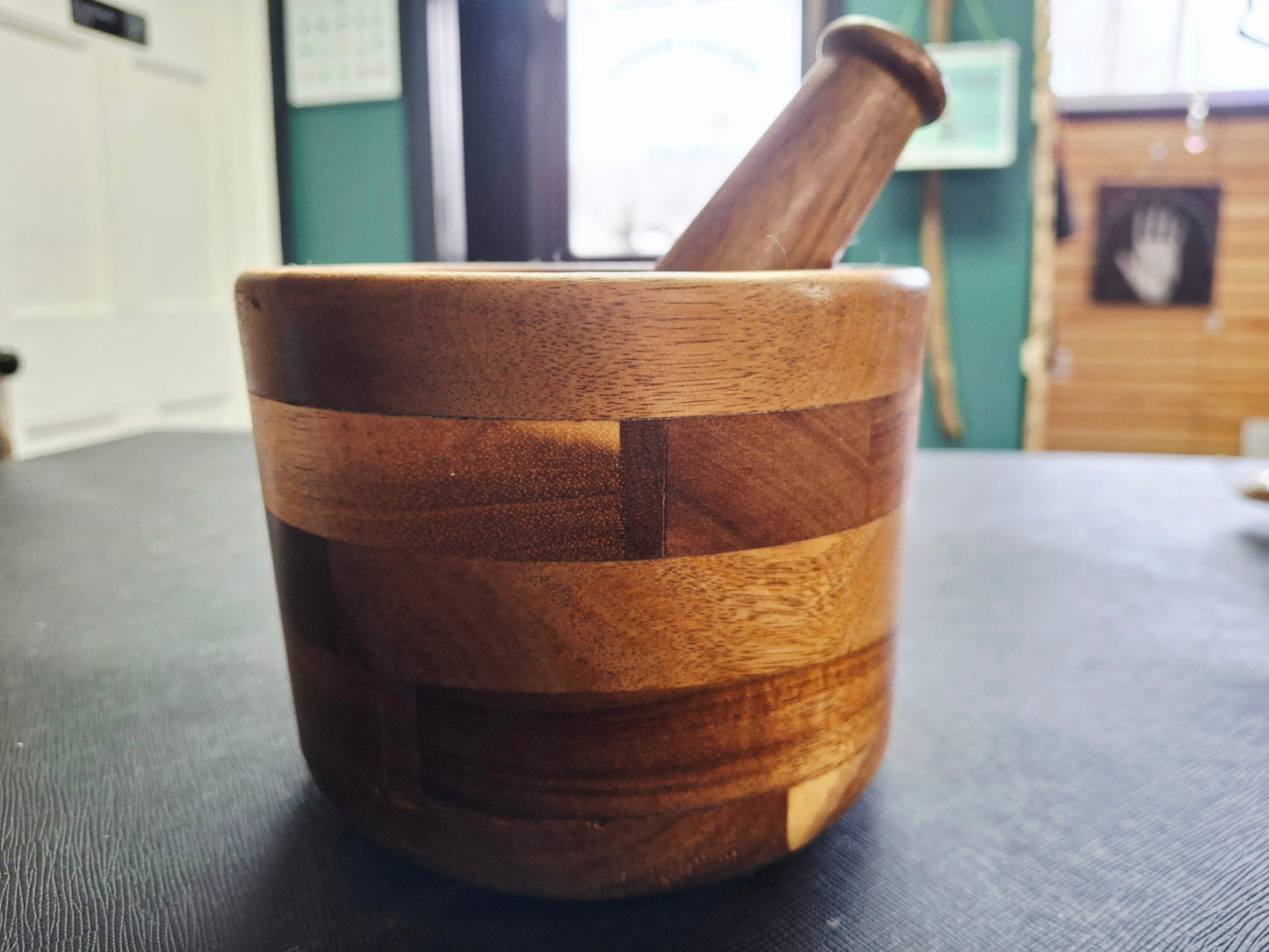 Acacia Wooden Mortar & Pestle 4"H x 5"W