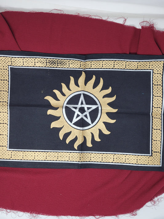 Altar Cloth Pentagram 13x19" Gold & Silver print on Black