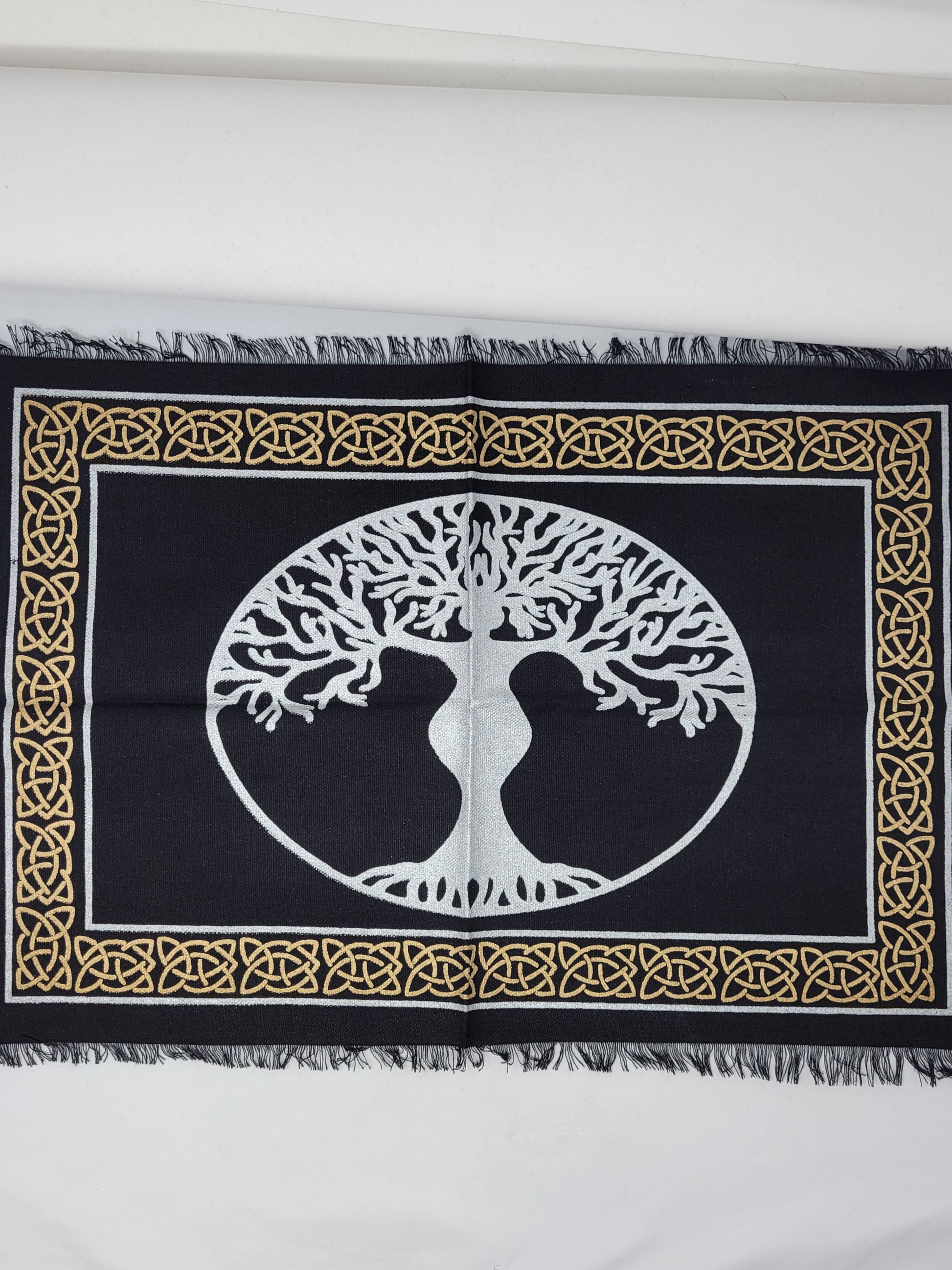 Altar Cloth Tree Goddess 13x19" Gold & Silver print on Black