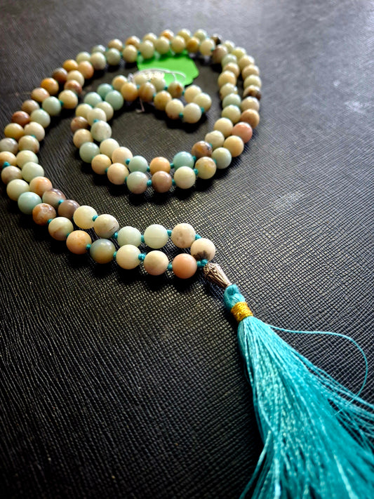 Amazonite Japa Mala 8mm Beads w/ Tree of Life Charm (Prayer Mala)