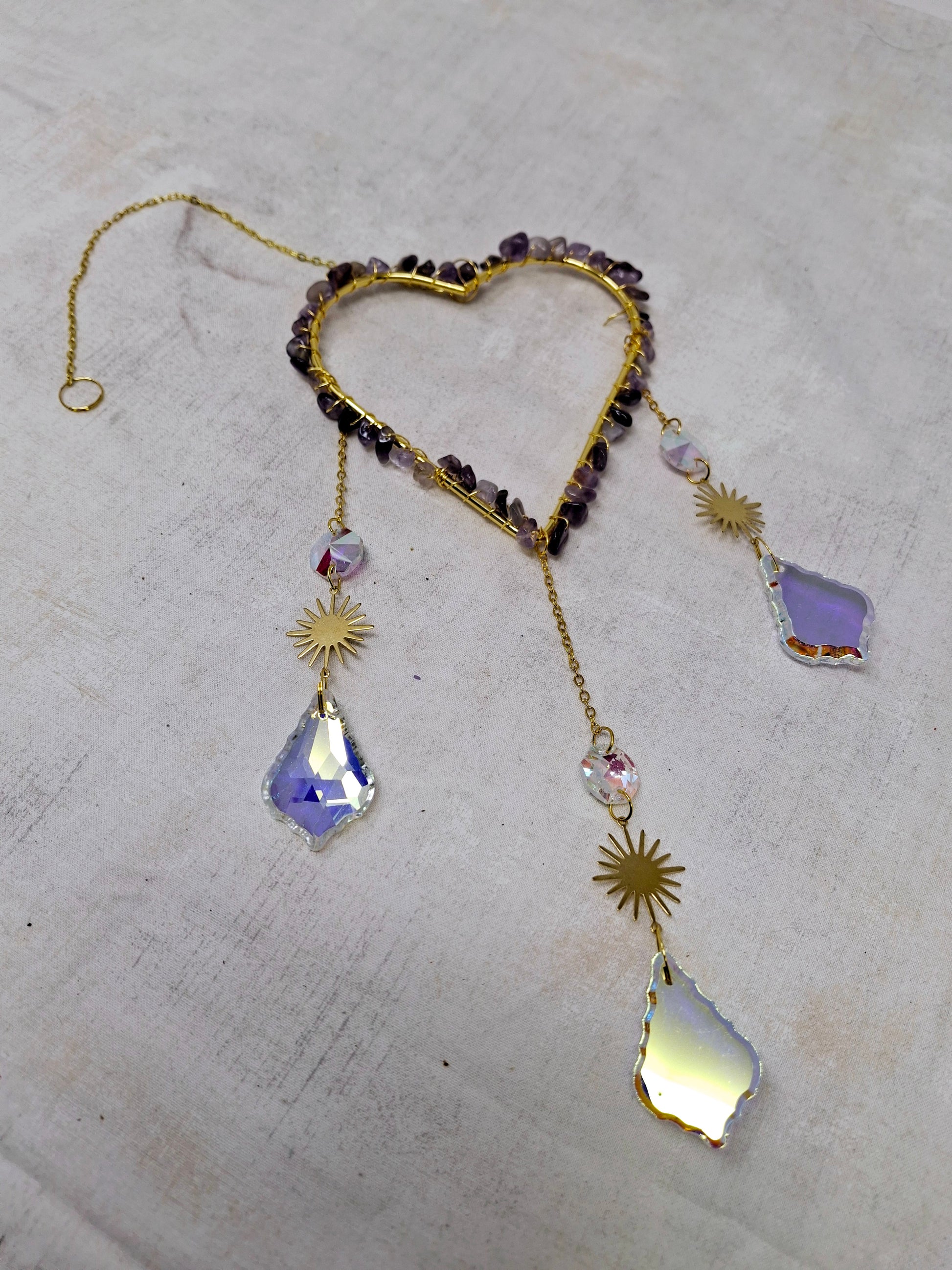 Amethyst Gemstone Heart Design Suncatcher - 17"L