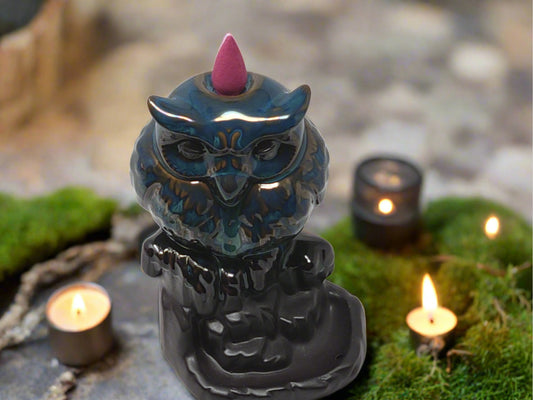 Backflow Incense Burner Green And Bronze Ceramic Owl