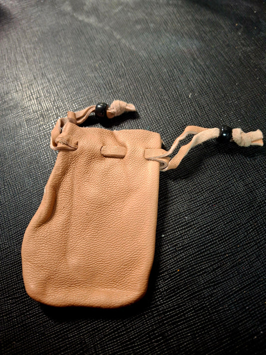 Beige/Nude Color Leather Drawstring Pouch/Bag 3x2" - 1 inch opening (Approx.)