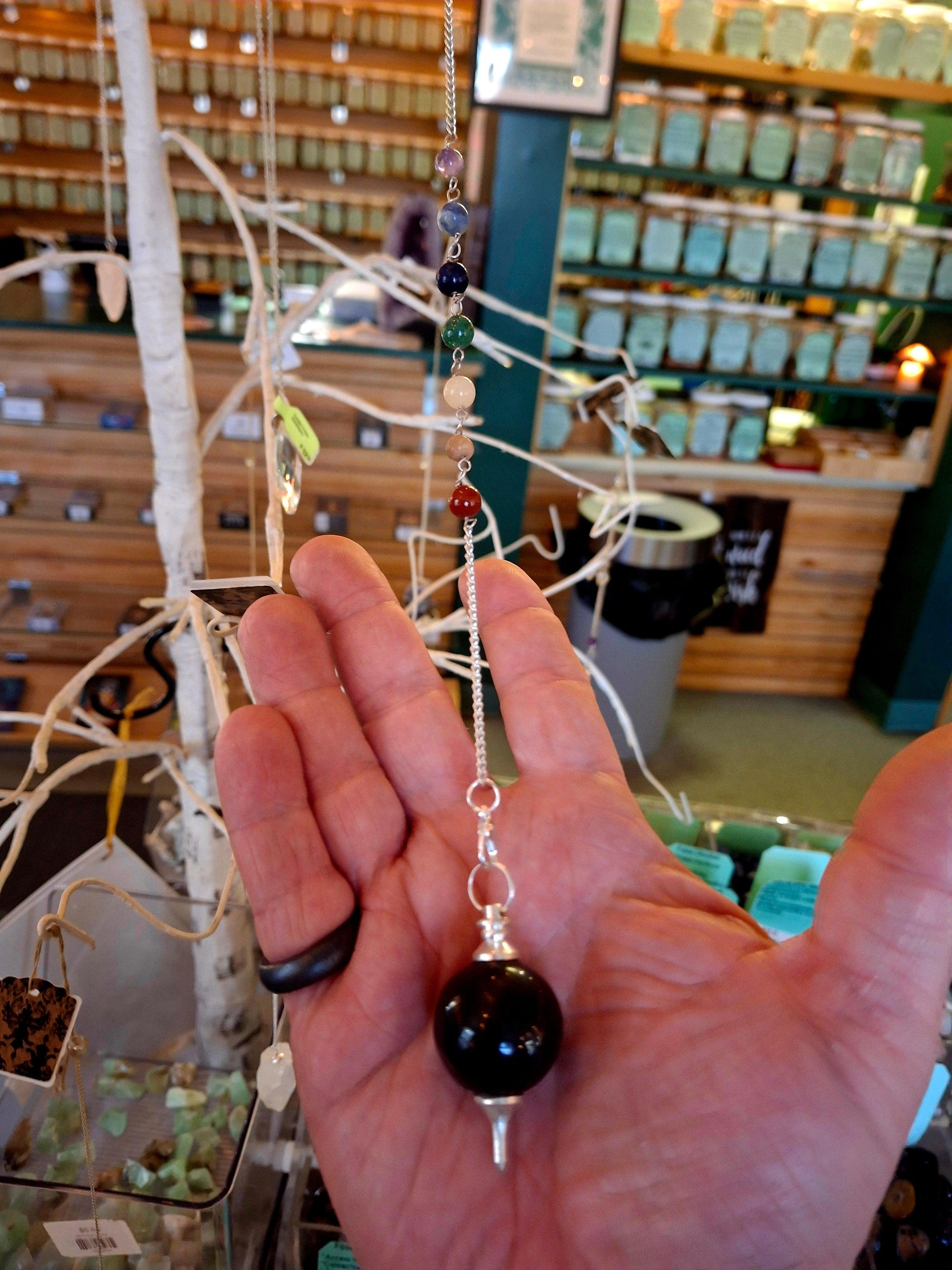 Black Agate Chakra Chain Ball Pendulum