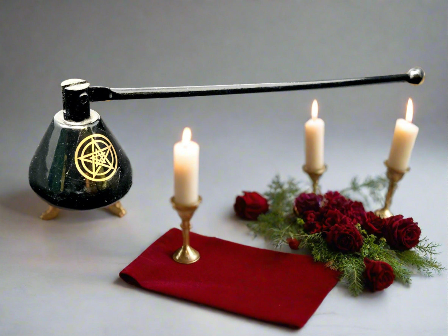 Black Gold Pentagram Candle Snuffer Brass