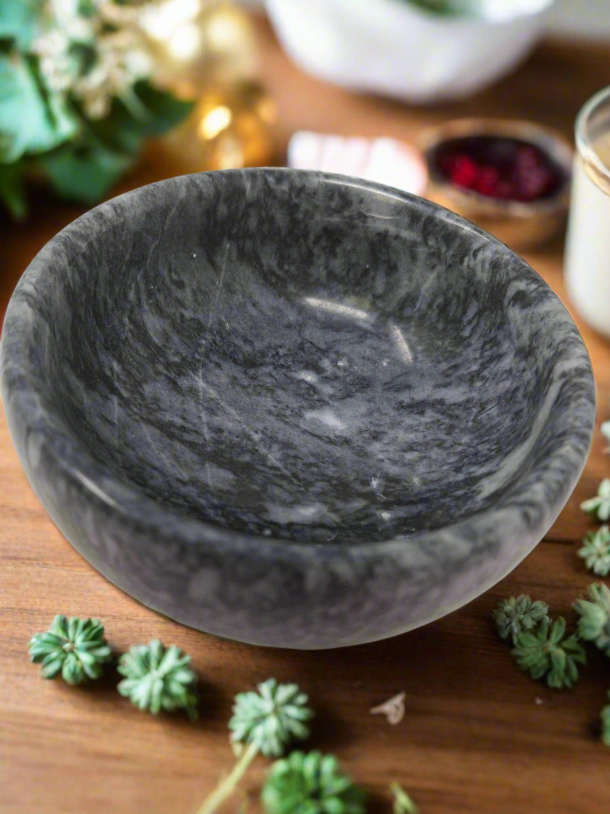 Black Marble Bowl 4" Round x 2" High