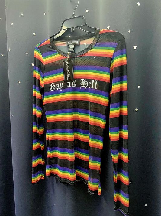 Blackcraft Cult Gay as Hell - Rainbow Long Sleeve Mesh Top